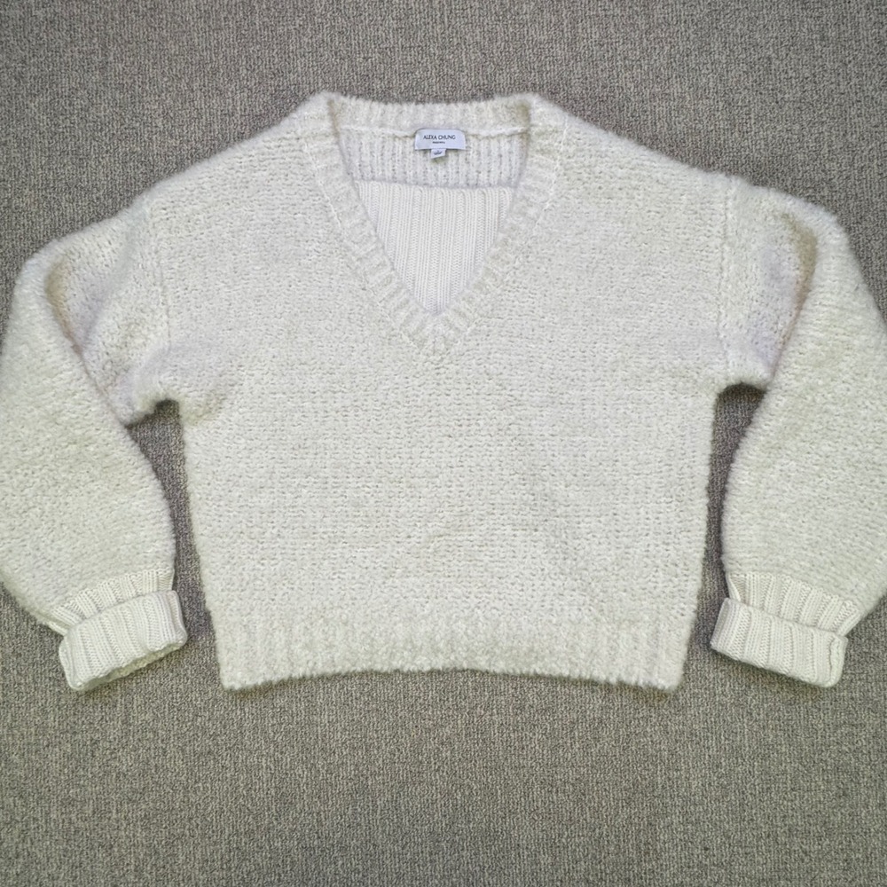 Alexa Chung x Madewell Bobbie Alpaca Boucle Sweater V Neck White Large EUC